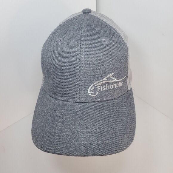 Fishoholic Mens Mesh Back Trucker Hat Snapback Hunting Fishing Gorpcore Gray - Picture 2 of 7